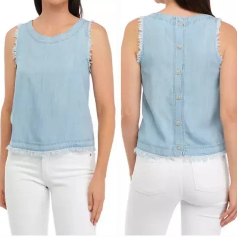 Denim Sleeveless Top Size XS Boho Raw Hem Look Casual